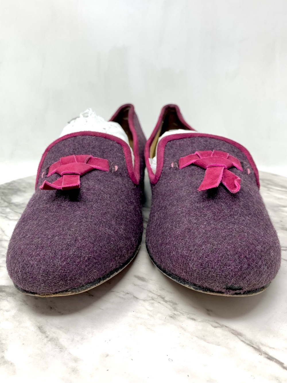Cole Haan Sabrina Purple Wool Tassel Loafers with Pink Trim 10AA Preppy Quirky - Picture 4 of 16